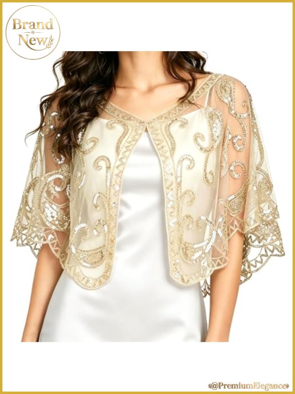 1920s Shawl Wrap Sequin Beaded Evening Cape Flapper Cover Up Mesh One Size